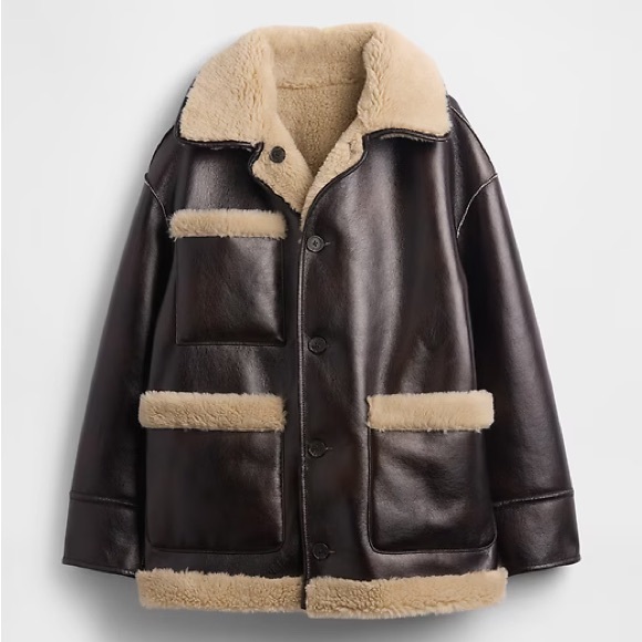 NWT Gap × Sandy Liang Reversible Vegan Leather Sherpa Jacket XXS XS - Picture 4 of 5